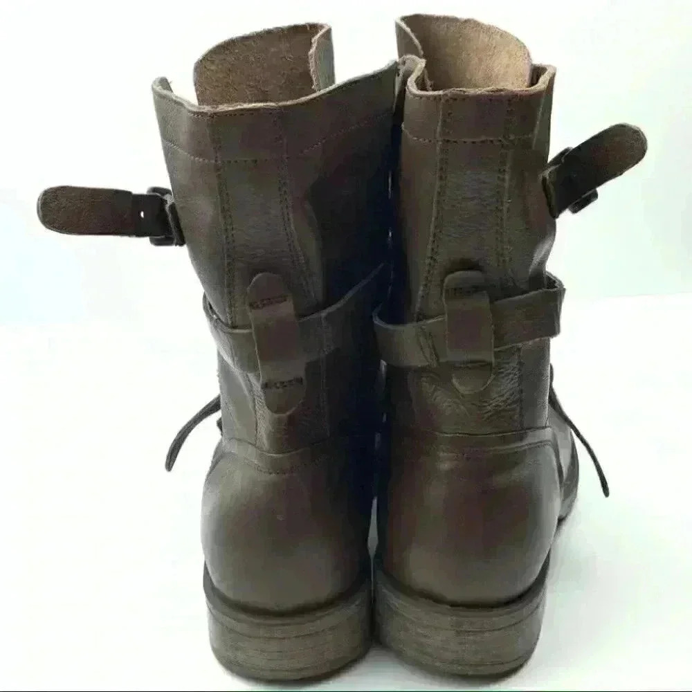 Dina true womens mid calf moto boots size 7 brown leather - Picture 3 of 10